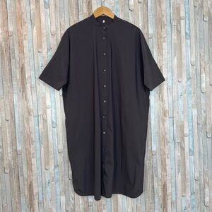 Muji M L Black Poplin Cotton Button Shirt Dress Midi Shift Minimalist Japanese